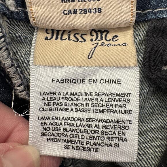 Miss Me Jeans Womens 27 Boyfriend Capri Blue Distressed Embellished Denim Pocket - Picture 11 of 16